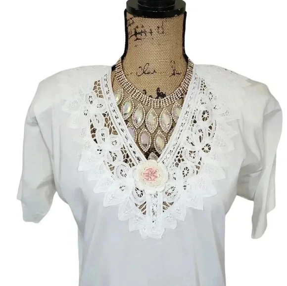 Vintage Magnet Art Lynn Yang Lace Puffed shoulder Cottage Core Style Blouse. - Picture 2 of 11